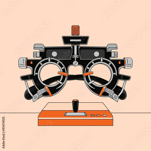Illustrated Optometry Equipment: Vector Art of a Phoropter and Control Panel, Modern Style