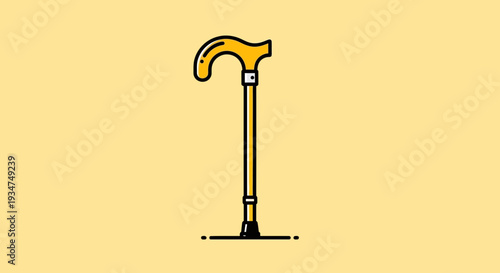 Illustrated Walking Aid: Artistic Depiction of a Stylish Yellow Cane on Neutral Background
