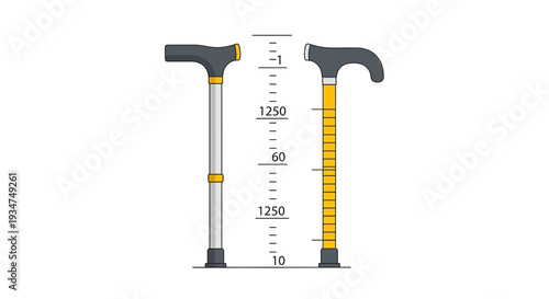 Illustrated Walking Sticks with Measurement Markings for Medical or Assistive Purposes