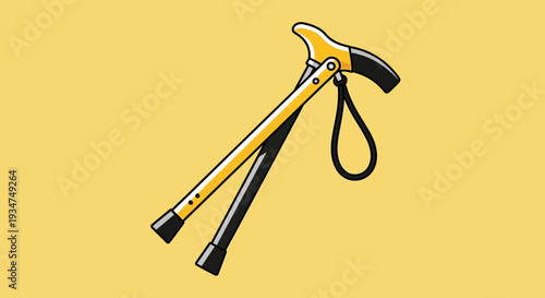 Illustrated Walking Stick Depicting Mobility And Assistance On Yellow Background