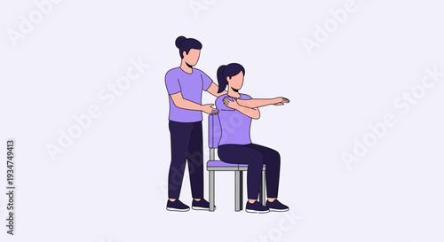 Illustrated Physical Therapy Session Depicting Shoulder Rehabilitation and Exercise Training