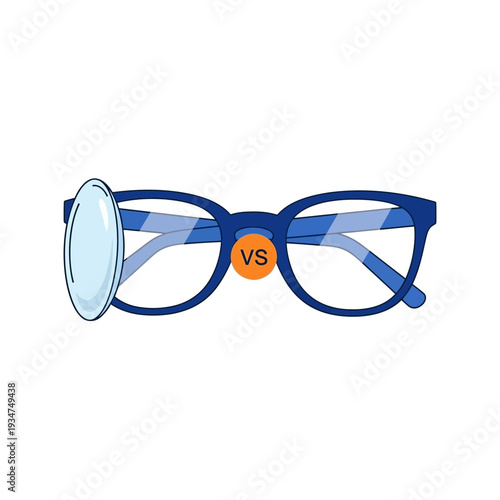 Illustration Comparing Eyeglasses And Contact Lens For Vision Correction Solutions