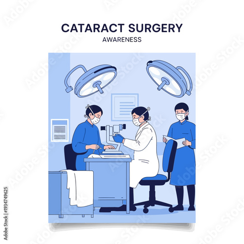 Illustration Depicting Cataract Surgery Procedures in Modern Medical Environment Focusing On