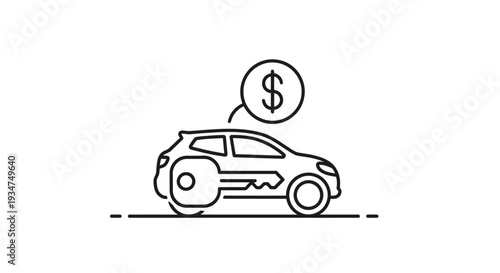 Car with dollar sign icon overhead.