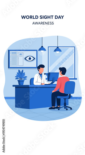 Illustration Depicting Doctor Examining Patient's Vision for World Sight Day Awareness Campaign