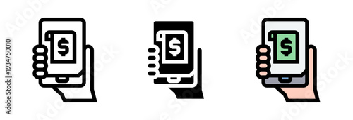 Conjunto de iconos de pago móvil. Transacción digital, facturación electrónica, tecnología financiera, cobro online, gestión de pagos. Ilustración vectorial