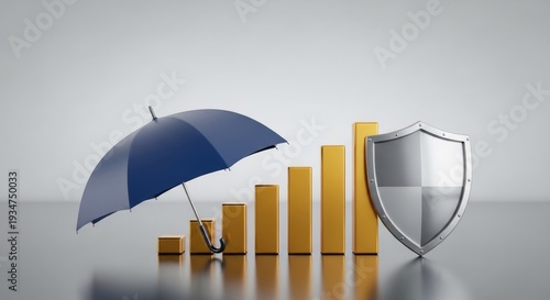 Conceptual image of financial protection with umbrella and security shield