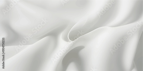 A white silk and satin fabric background features smooth waves and soft drapery folds, creating a luxurious shiny textile texture perfect for a wedding backdrop or elegant fashion design pattern