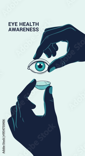 Illustration Depicting Eye Health Awareness With A Hand Holding An Eye And Contact Lens