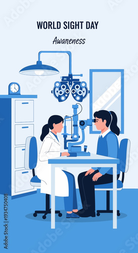 Illustration Depicting World Sight Day Awareness Emphasizing Eye Care Examination and Eye Health