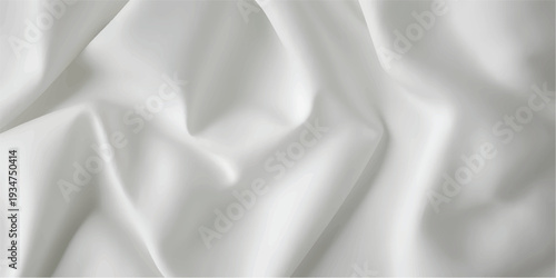 Luxurious white silk and satin fabric background with smooth waves and elegant rippled drapery creates a soft shiny textile texture perfect for fashion decoration and wedding backdrops