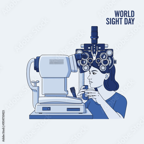 Illustration Depicting World Sight Day with Optometrist and Eye Examination Equipment