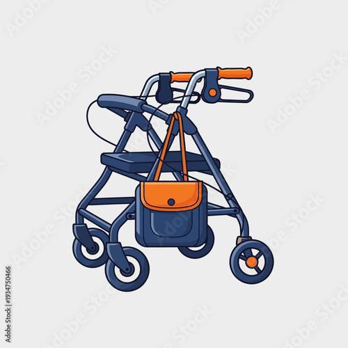Illustration Of A Blue And Orange Mobility Walker For Elderly People Or Individuals Needing