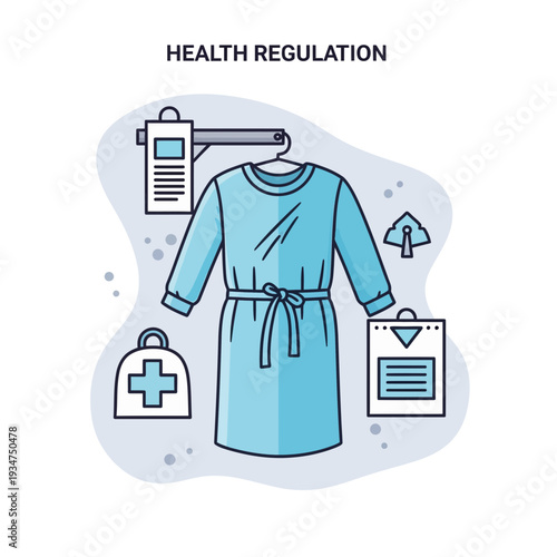 Illustration Depicting Healthcare Uniform and Essential Elements Regarding Health Regulations