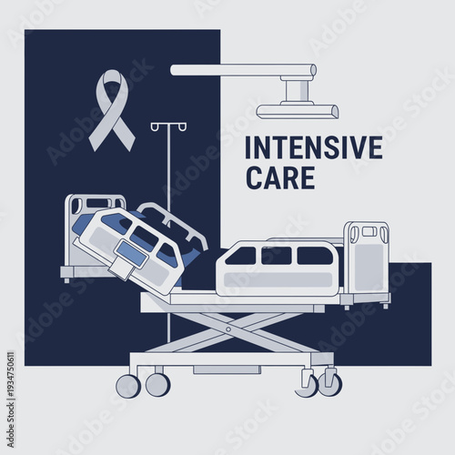 Illustration Depicting Intensive Care Unit Procedures, Medical Equipment, and Patient Support