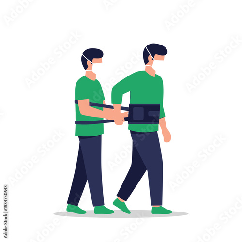 Illustration Depicting Medical Assistance And Support For An Injured Individual During Recovery