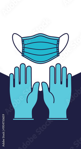 Illustration Depicting Medical Protection: Mask And Gloves Representing Health Precautions And
