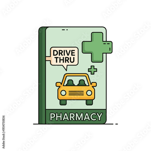 Illustration Of A Drive-Thru Pharmacy Service Featuring A Modern And Convenient Automobile Access