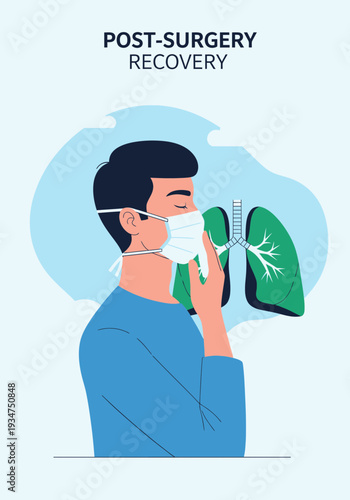 Illustration Depicting Post-Surgery Recovery and Respiratory Health Concerns In A Patient's Journey