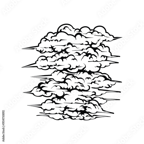 Stacked Stylized Clouds Line Art Illustration