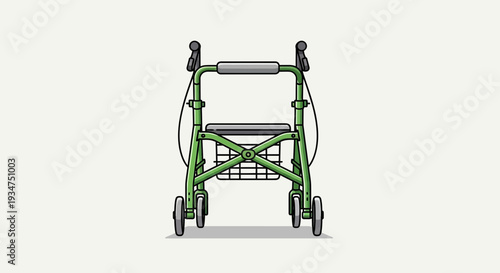 Illustration Of A Green Rolling Walker, Helping The Elderly With Mobility