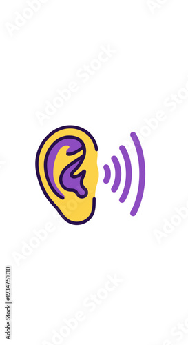 Illustration Depicting Sound Waves Emanating From A Human Ear Representing Auditory Perception