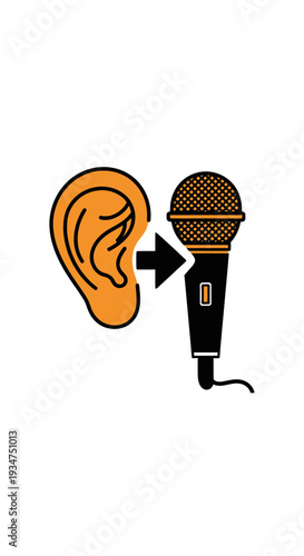 Illustration Depicting Sound Transmission, Ear to Microphone, Representing Auditory Concepts Clearly
