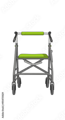 Illustration Of A Green-Accented Mobility Walker Against A Clean White Background