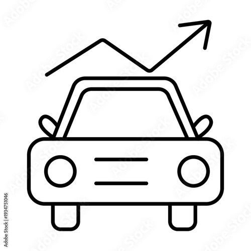 Car price increase. Car pictogram and rising trend graph, arrow up. Vector geometric linear illustration.