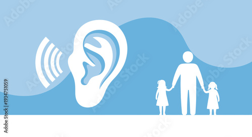 Illustration Depicting Sound, Communication, Family, and Listening in a Blue Theme