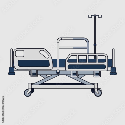 Illustration Of A Hospital Bed With Intravenous Pole For Medical Treatment and Healthcare