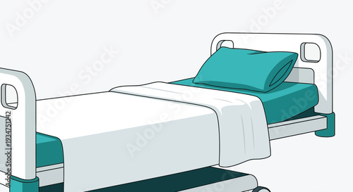 Illustration Of A Hospital Bed With Pillows And Bedding Isolated Against White Background