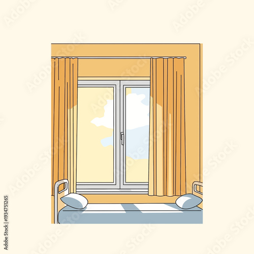 Illustration Of A Hospital Room Depicting A Bed And A Window With Natural Sunlight Streaming