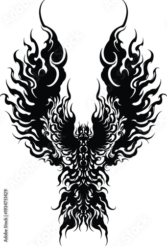 tattoo design Black Phoenix Fire Bird Illustration