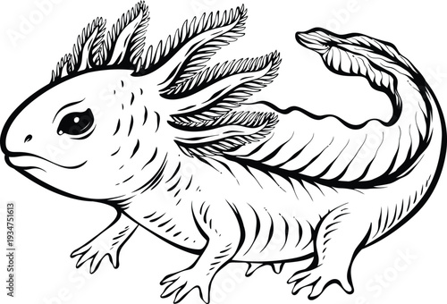 Hand-drawn Axolotl salamander Illustration