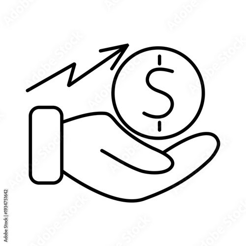 Rising trend, sign of hand holding dollar coin and bull trend. Chart with arrow up. Concept of investments and money growth.