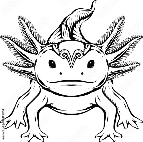 Stylized Axolotl Line Art Illustration
