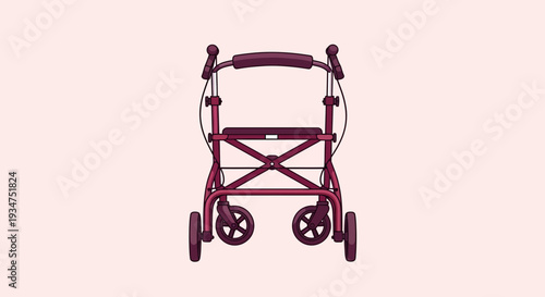 Illustration Of A Maroon Rolling Walker Isolated On A Light Pink Background