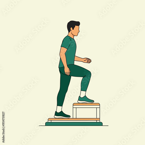 Illustration Of A Man Executing Step Up Exercise Routine For Physical Fitness