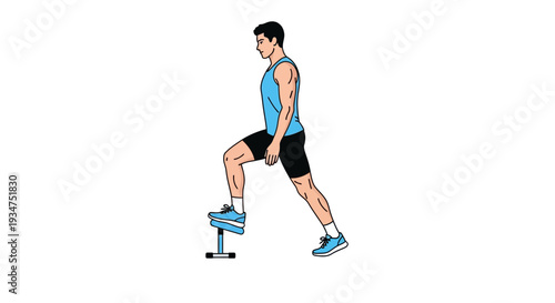 Illustration Of A Man Doing Step-Up Exercise For Fitness And Body Workout