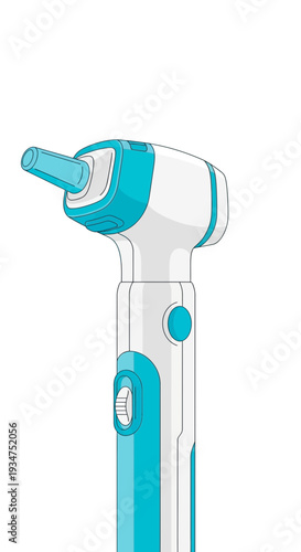 Illustration Of A Modern Otoscope, Medical Diagnostic Device With A Cyan And White Color Scheme