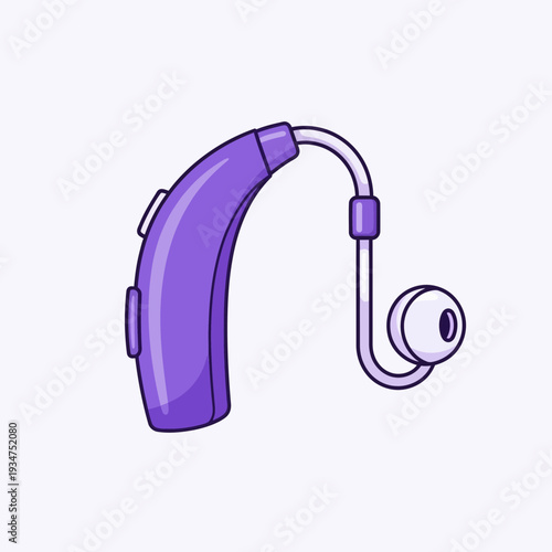 Illustration Of A Modern Purple Hearing Aid Depicting Audio Device Technology And Healthcare