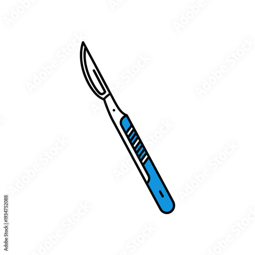 Illustration Of A Modern Scalpel With Surgical Aesthetics And Blue Handle For Medical Use