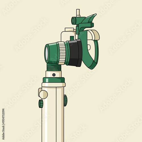 Illustration Of A Medical Otoscope In Green And White, Isolated On A Neutral Background