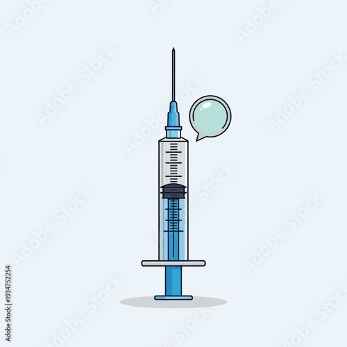 Illustration Of A Medical Syringe With Dialogue Bubble Representing Injection and Vaccination