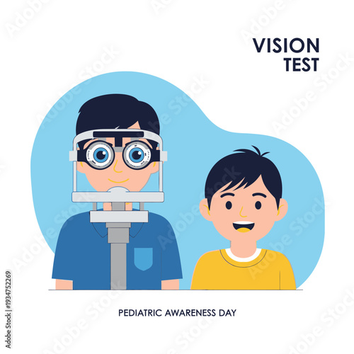 Illustration Of A Pediatric Vision Examination, Eye Doctor And Child, Pediatric Awareness Day Focus