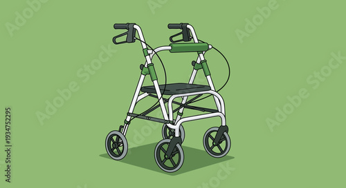 Illustration Of A Medical Walker On A Soft Green Backdrop, Isolated And Drawn