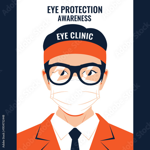 Illustration Of A Person Wearing Protective Eyewear And A Mask For Eye Protection Awareness Campaign