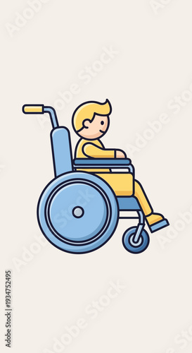 Illustration Of A Person With Blonde Hair In A Wheelchair, Facing Right, On A Light Background