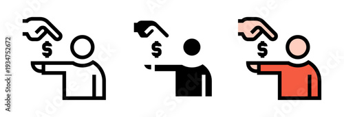 Conjunto de iconos de pago directo. Transferencia inmediata, intercambio monetario, transacción presencial, entrega de efectivo, operación financiera. Ilustración vectorial